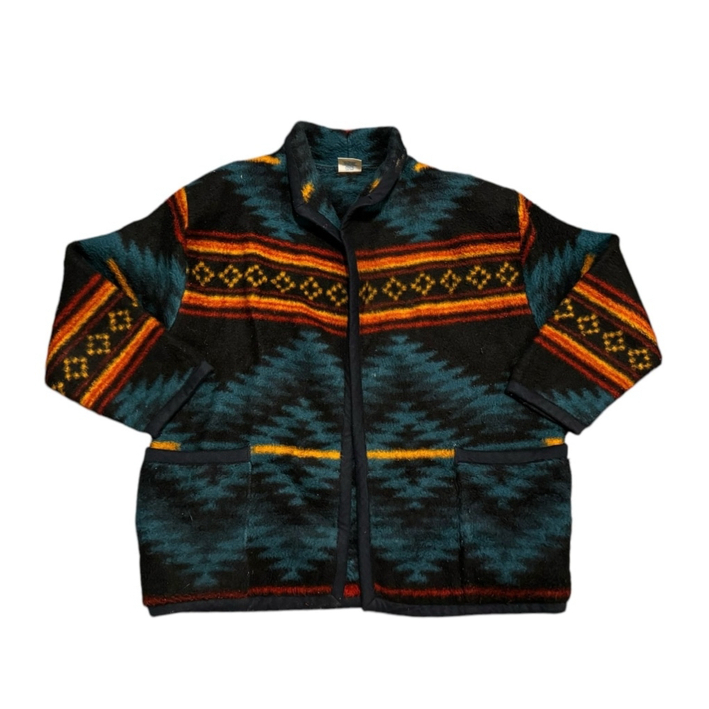 Vintage 80s Yumaland Women’s Aztec Fleece with Shoulder Pads Belt Sz L​​​​​ - Picture 4 of 7